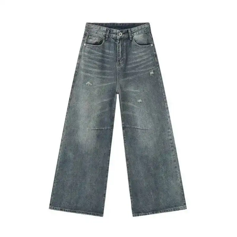 American Style Men's Denim Pants Washing Fashion Loose Men's Straight Trousers Casual Wide Leg Jeans New Summer 2024 9C6303