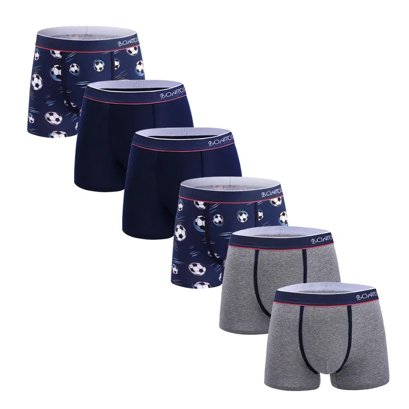 6 Pieces Solid Color Men's Panties BONITOS Letter Waistband Boxer Briefs Cotton Underwear Mens Boxers Classic Men Underpants