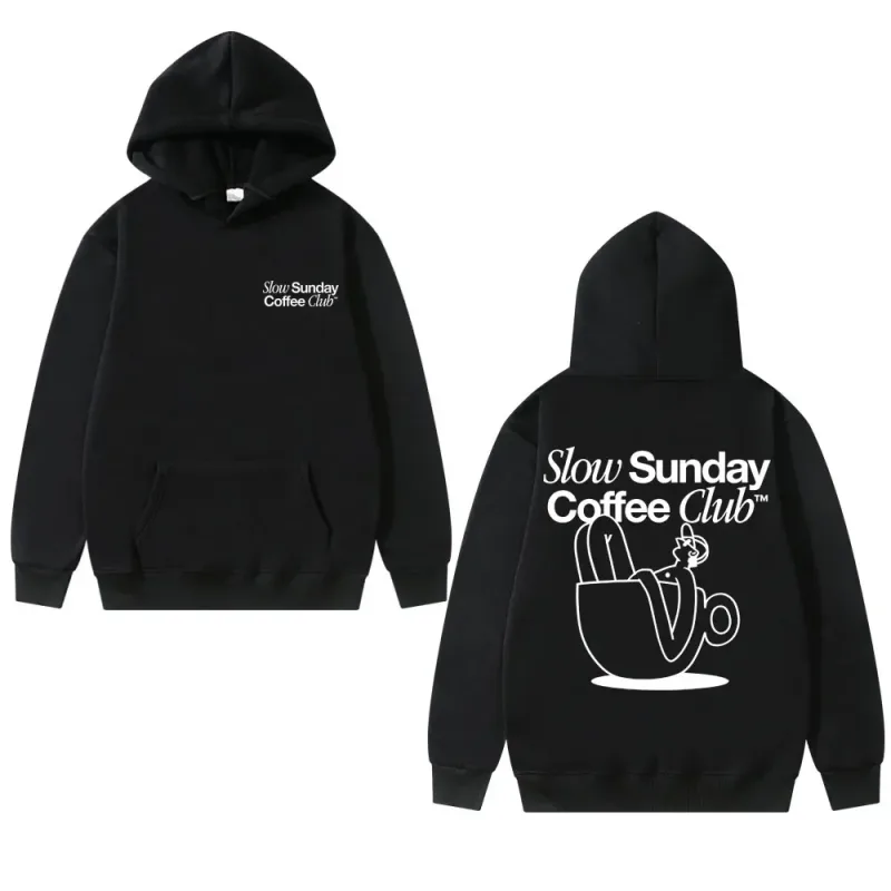 유니섹스 Slow Sunday 커피 클럽 까마귀 풀오버 Funny Meme 빈티지 캐주얼 스트리트웨어 스웨트, 다양한 색상 사용 가능 — image 1