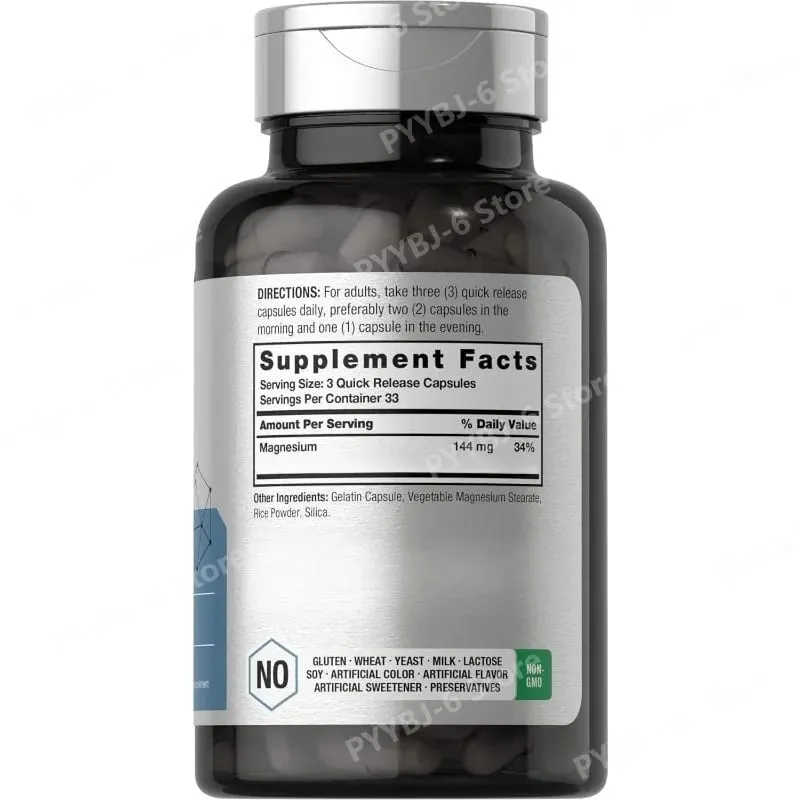 Magnesium L-Threonate2000mg 144mg Elemental Magnesium 100Capsules Non-GMO Gluten Free Supplement for Adults Supports Bone Health