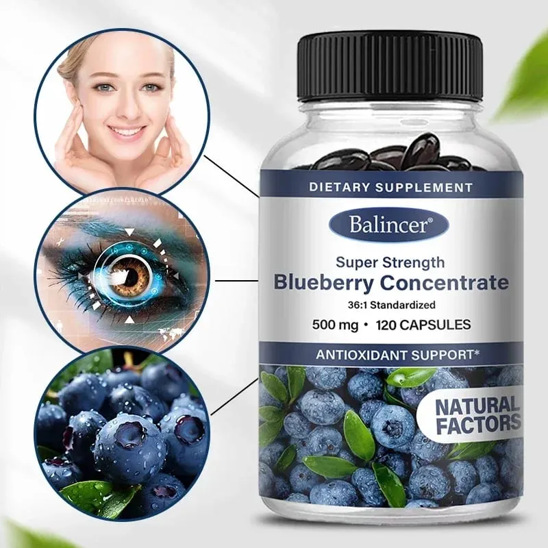 Blueberry Capsules - 500 Mg Good for The Brain Heart Health Eye Care Antioxidant Promotes Smooth Skin- 120 Capsules