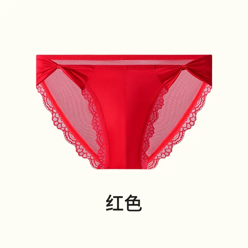 Women Panties for Men Bow High Cut Briefs Lace Mesh Sheer Underwear U Convex Pouch Breathable Underpant French Style Nightwear — image 18
