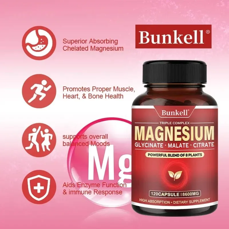 Magas felszívódású magnézium-glicinát malát-citrát 100% kelát, nem GMO vegetáriánus gluténmentes 8 600 mg 120 kapszula