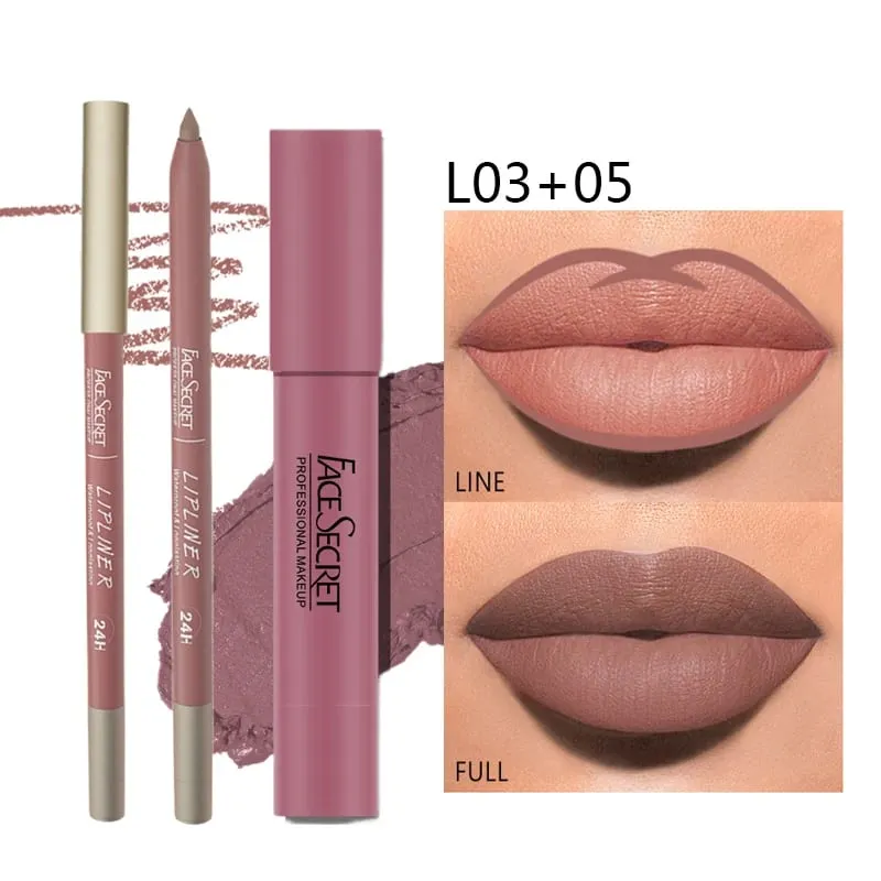 Matte Lipliner & Lipstick Set Waterproof, Μακιγιάζ χειλιών μακράς διαρκείας Απαλό ματ απόδοση χρώματος Γυναικεία καλλυντικά μακιγιάζ — image 3