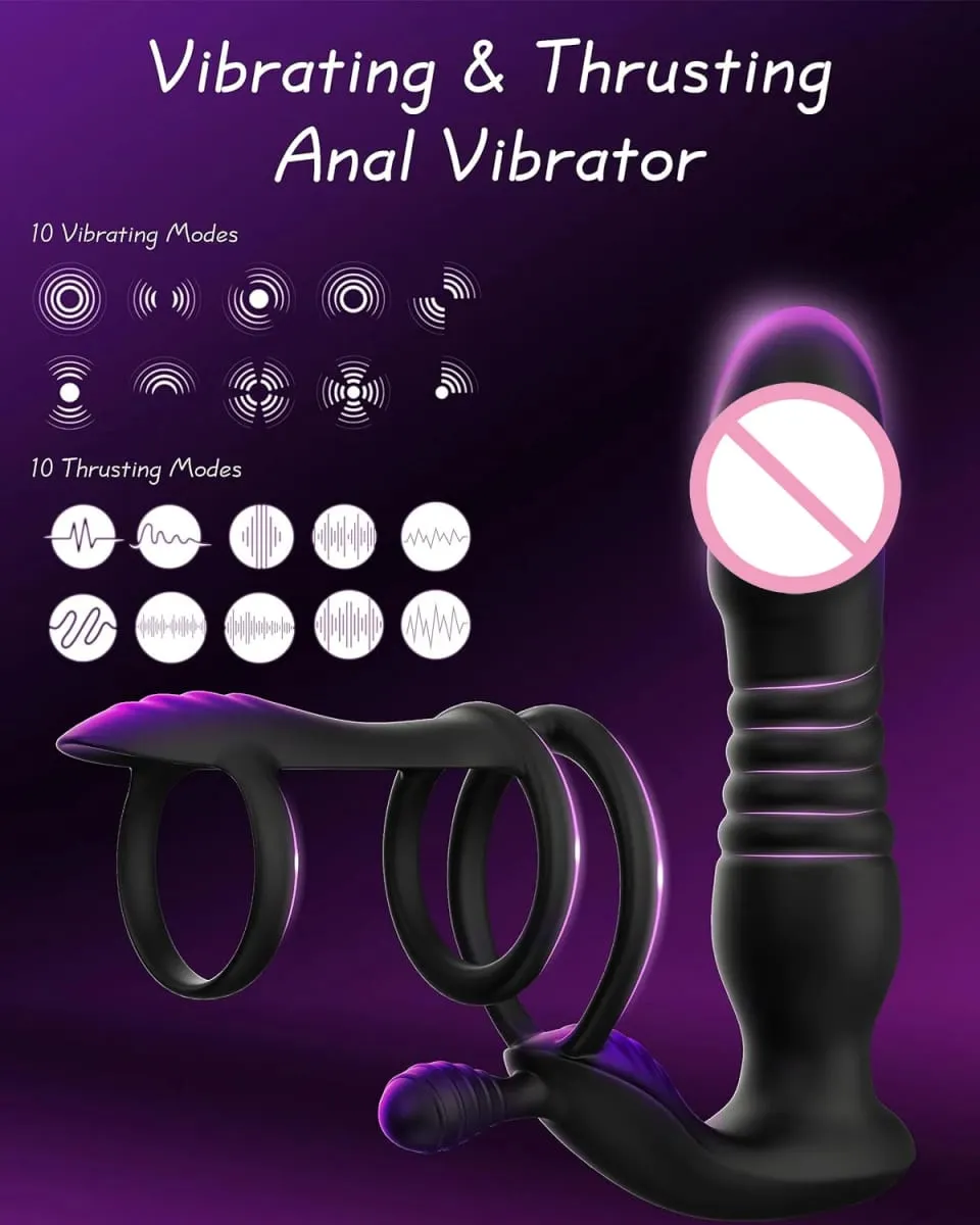 Anal Plug Prostate Massager Vibrator 3 Penis Ring Vibrating Dildo Cock Ring Adult Supplies Butt Plug Sex Toys For Men Women Gay