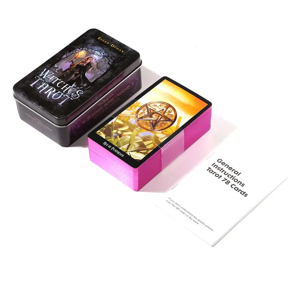 Witches Tarot Deck Tarot Beginner in a Tin Metal Box Υψηλής ποιότητας 78 Card Golded Edge Paper Booklet Based Rider Tarot — image 3