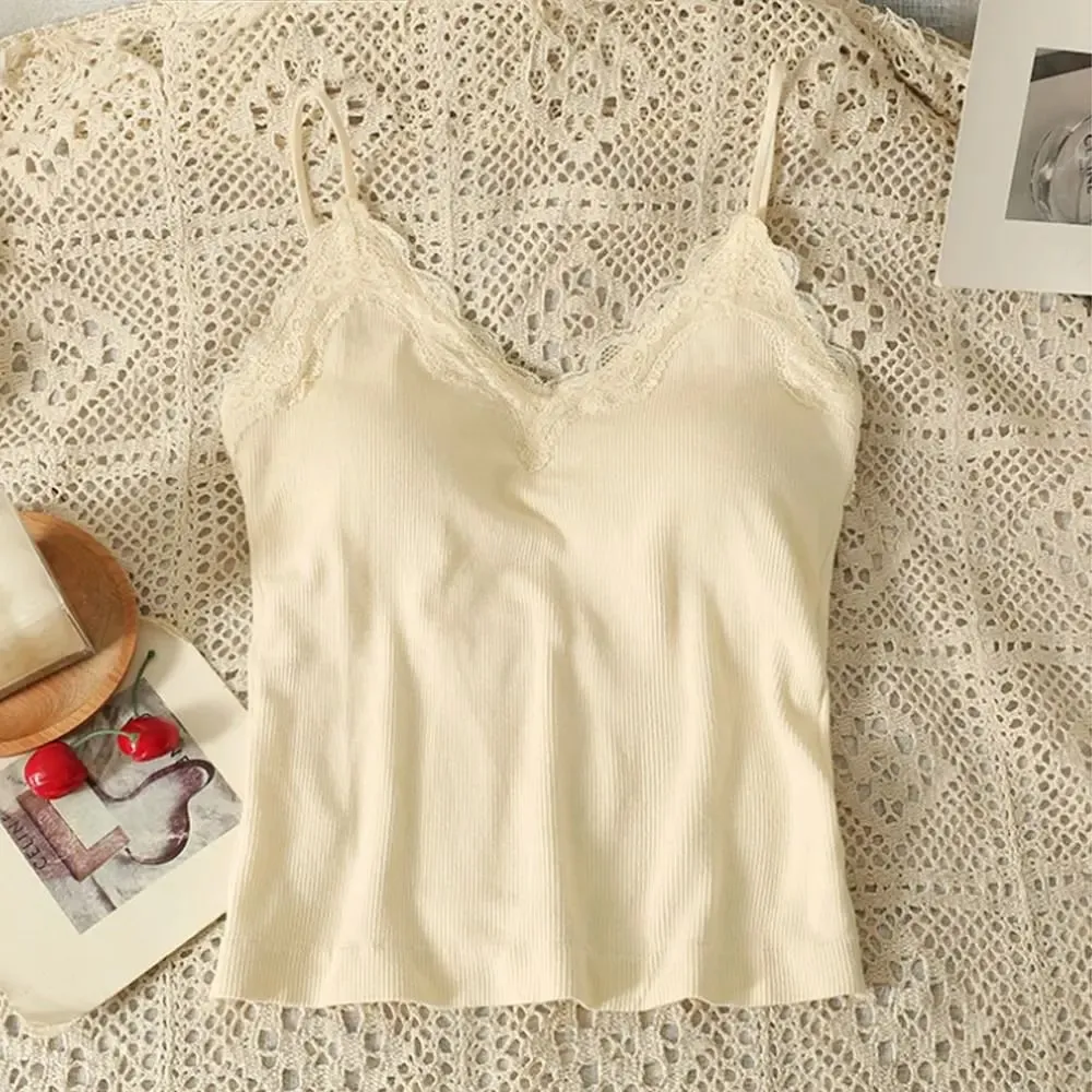 High Quality Fashion Breathable Lace Camisole Strap Bra Solid Color Summer Top Sexy Style Wire-Free Crop Top