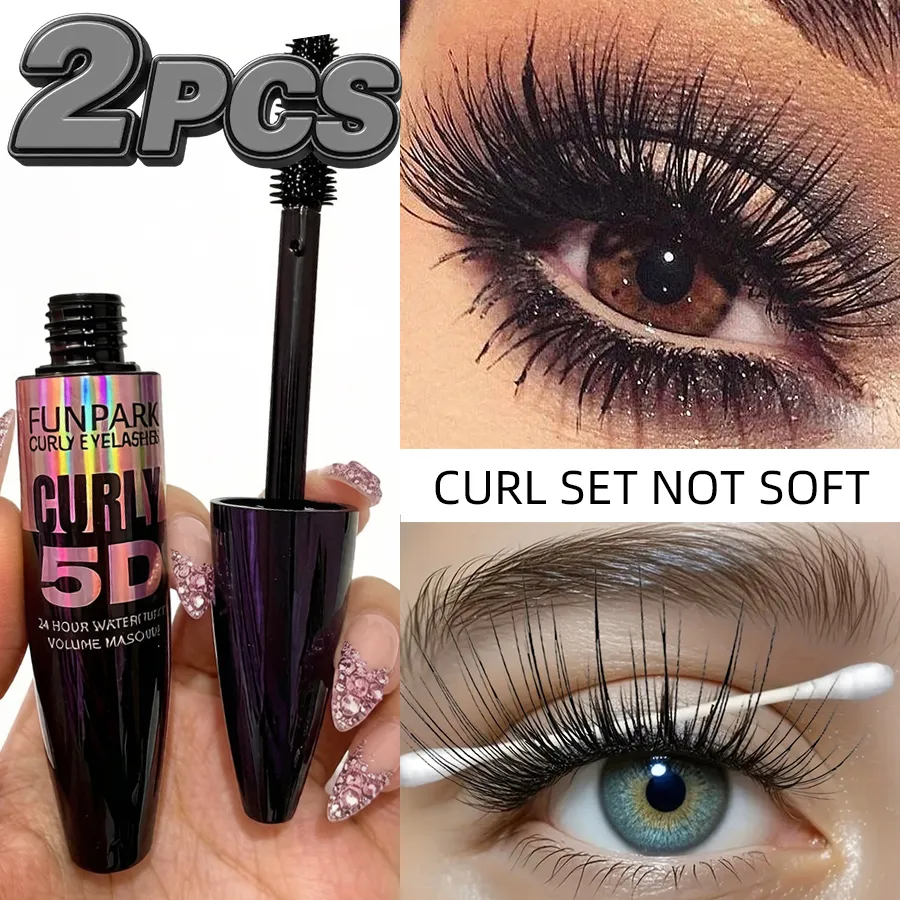 2 τμχ 5D Eye Black Mascara Waterproof Lengthens Eyelashes Extension Mascara με ίνες μεταξιού Μακιγιάζ ματιών μακράς διαρκείας για γυναίκες Καλλυντικά Κορεάτικη ομορφιά