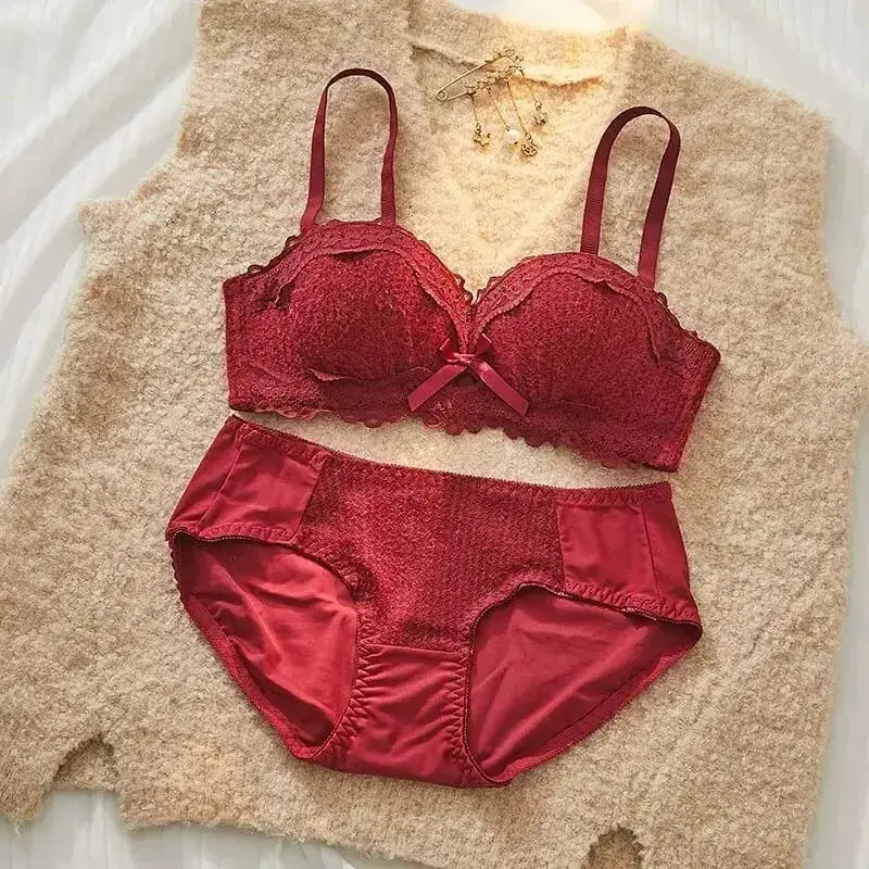 Lace Sexy Lingerie Set Push Up Thick Padded Small Breast Enhance Shaping Half Cup Bra Concealed Brief Intimates Underwear — image 10