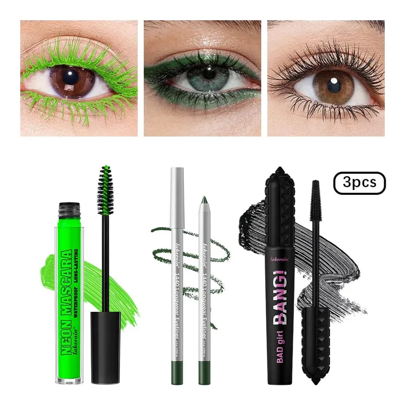 3Pcs Eye Makeup Set Purple Mascara Black Volume Mascara Eyeliner Pencil Waterproof Long Lasting Party Festival Eye Cosmetic Kit