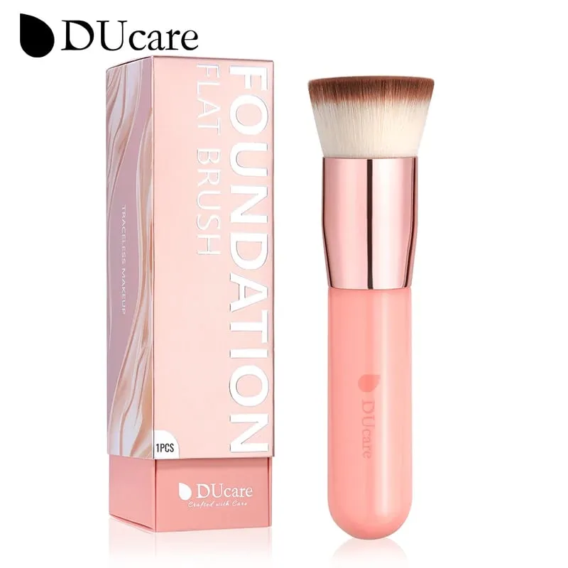 Ducare escova de base plana, pincéis de maquiagem kabuki, cabelo sintético, mistura líquida, pó mineral, cosméticos pontilhados