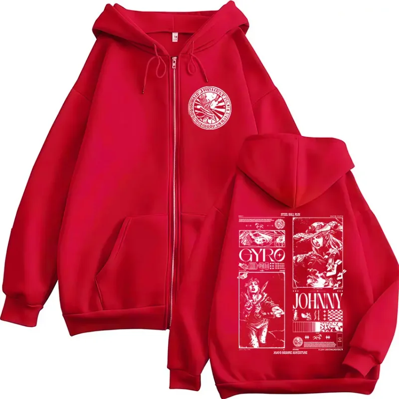 Anime Jojo Bizarre Adventure STEEL BALL RUN Zipper sweat à capuche pour homme femmes Zip Up sweats à capuche Vintage vestes manteaux Streetwear — image 4