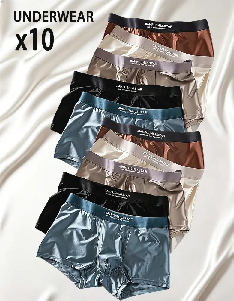10PCS Men's Underwear Ice Silk High-End Men's Light Luxury Satin Silk Breathable Flat Corner Four Cornered Shorts Without Marks