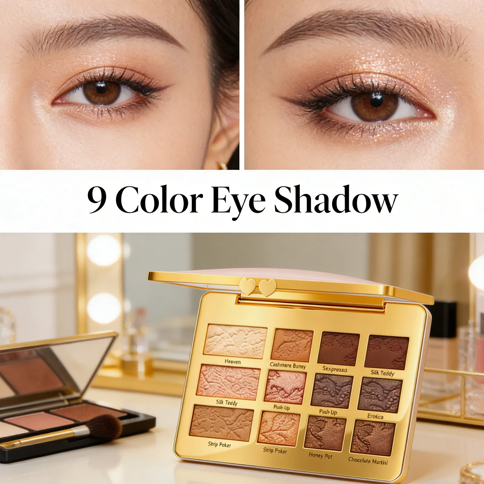 9 Colors Eyeshadow Palette Portable Multifunctional Glitter Eye Shadow Shimmer Pallet Highlighter Powder Brush Beauty Kit 12g — image 3