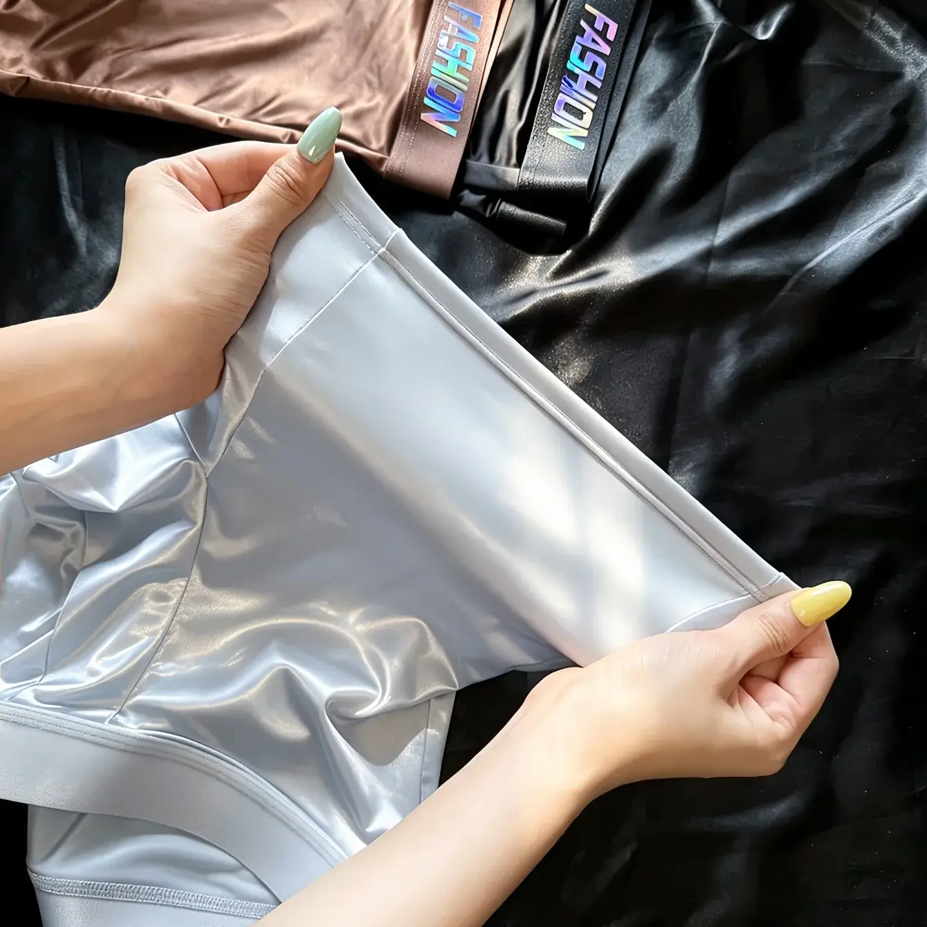 Men's Glossy Satin Long Leg Boxer Briefs Gradient Fashion Waistband Ultra Smooth Soft High Elastic Low Rise Male Underwear — image 4