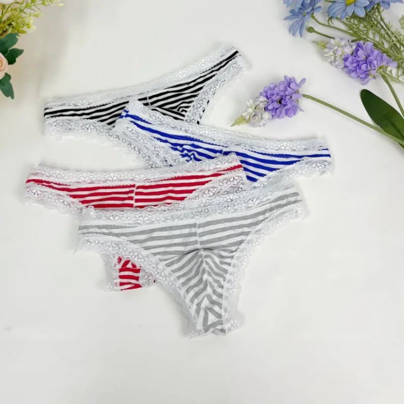 Men Lace Trim Striped G-string Underwear Half-covered Butt Low-rise Pantie Thong Half Hip Men Briefs Mens Sexy Underwear — image 6