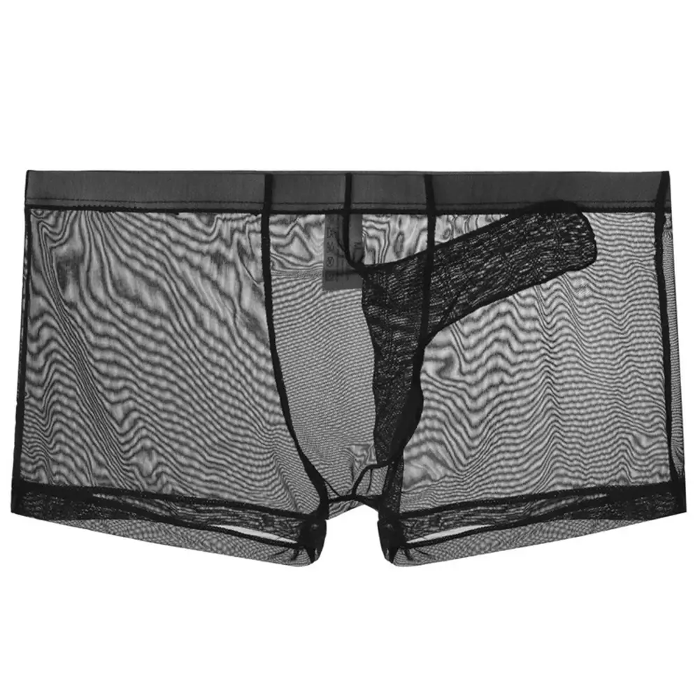 Ropa interior ligera transparente de malla sexi para hombre, calzoncillos Boxer transpirables transparentes, bragas tipo Boxer para hombre con separación de balas