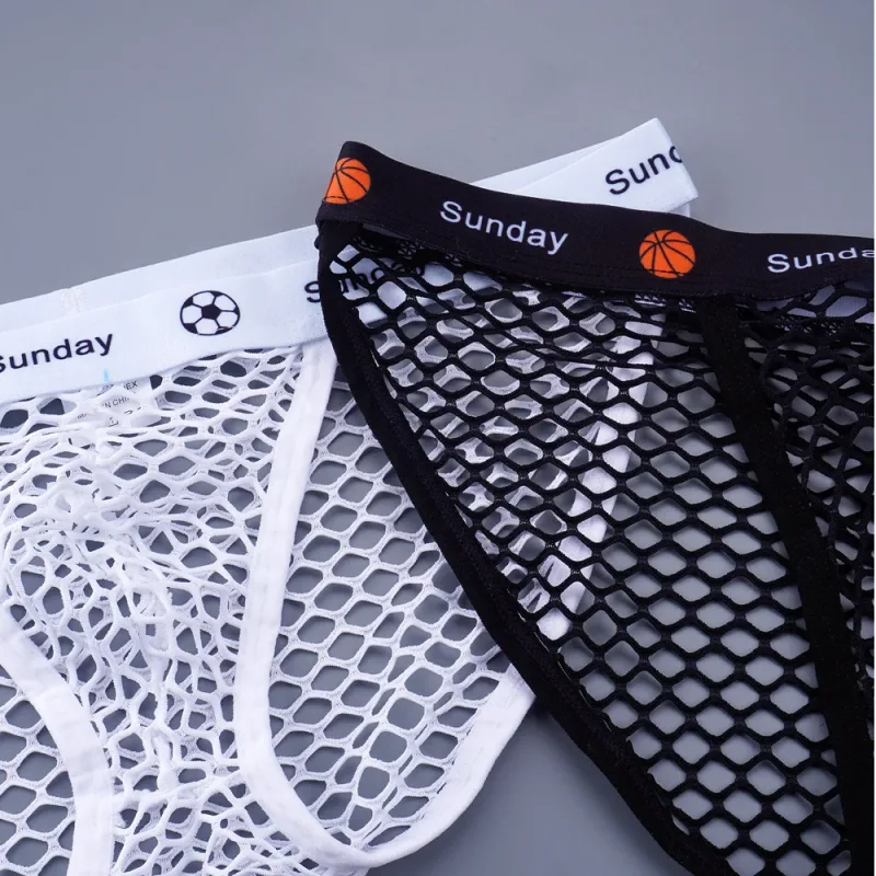 2PCS Basketball Letters Print Low Waist Men Sexy Transparent Nylon Briefs Male Large Mesh Fishnet Underwear for Sports — image 11