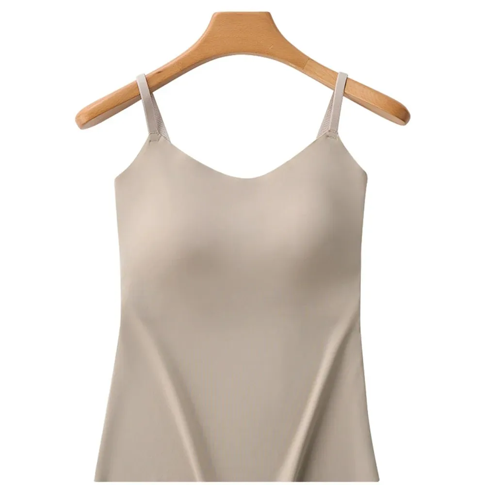 Beépített melltartó Cami Tank Top állítható spagetti pánt U-nyakú, párnázott melltartó formázóruha Varrat nélküli vékony alsónemű mellény — image 10