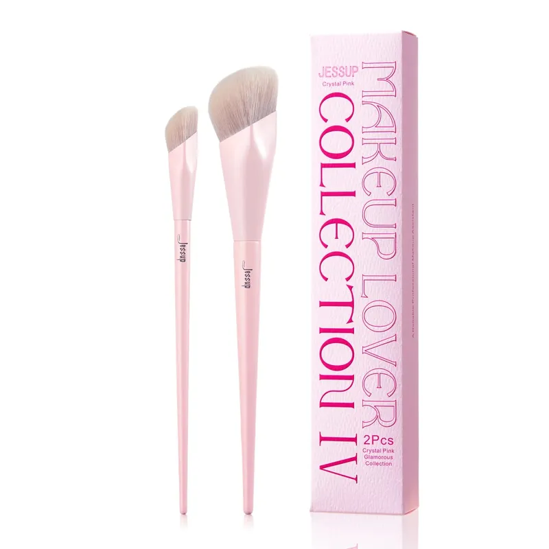 Jessup pincel para base e corretivo, conjunto de pincéis de maquiagem rosa, 2 peças, pincéis sintéticos premium para maquiagem t497