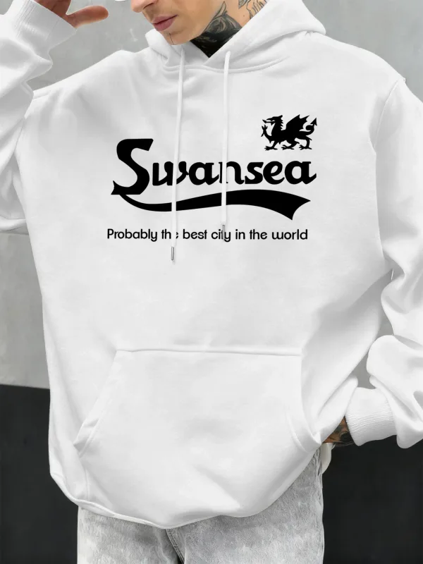 Swansea, la mejor ciudad, diseño de letras, Otoño, Sudadera con capucha para hombre, sudadera con bolsillo, jerséis suaves de lana informales, ropa de Hip Hop, Tops sueltos — image 11