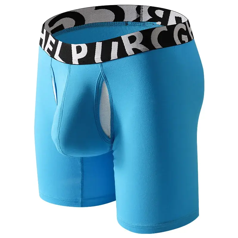 Men's Long Leg Cotton Boxer Briefs with Scrotum Pouch Anti-Chafing U Convex Separation Sports Underwear for Comfort — image 6