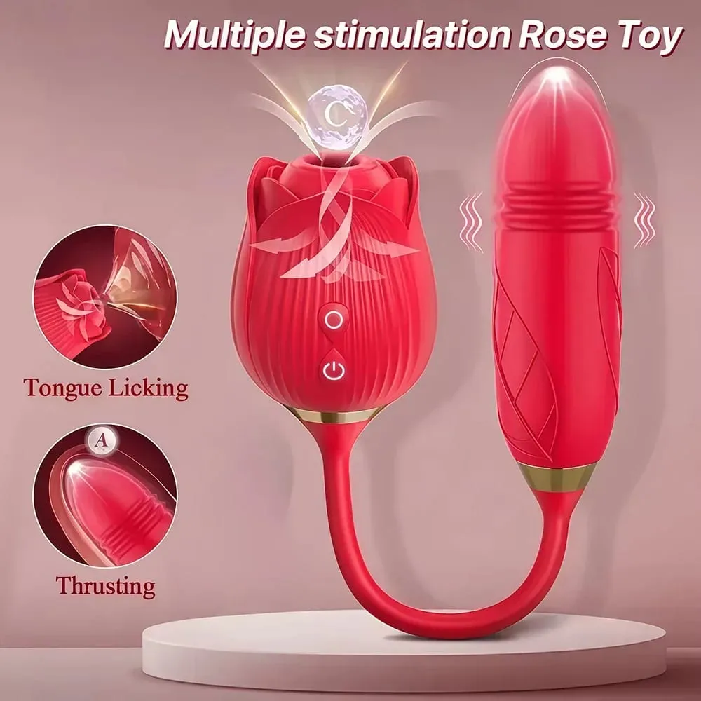 Rose 3in1 Sucker Vibrator για γυναίκες Τηλεσκοπικός διεγέρτης κλειτορίδας Dildo Licking Vagina Massager Masturbator Παιχνίδια σεξ για γυναίκες