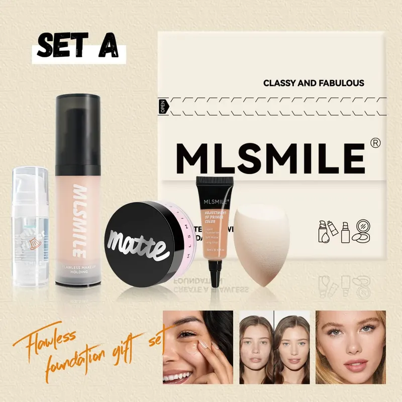 Επαγγελματικό σετ μακιγιάζ για άψογο Base Oil Control Loose Powder Matte Primer Liquid Foundation Concealer Ενυδατικό Δώρο