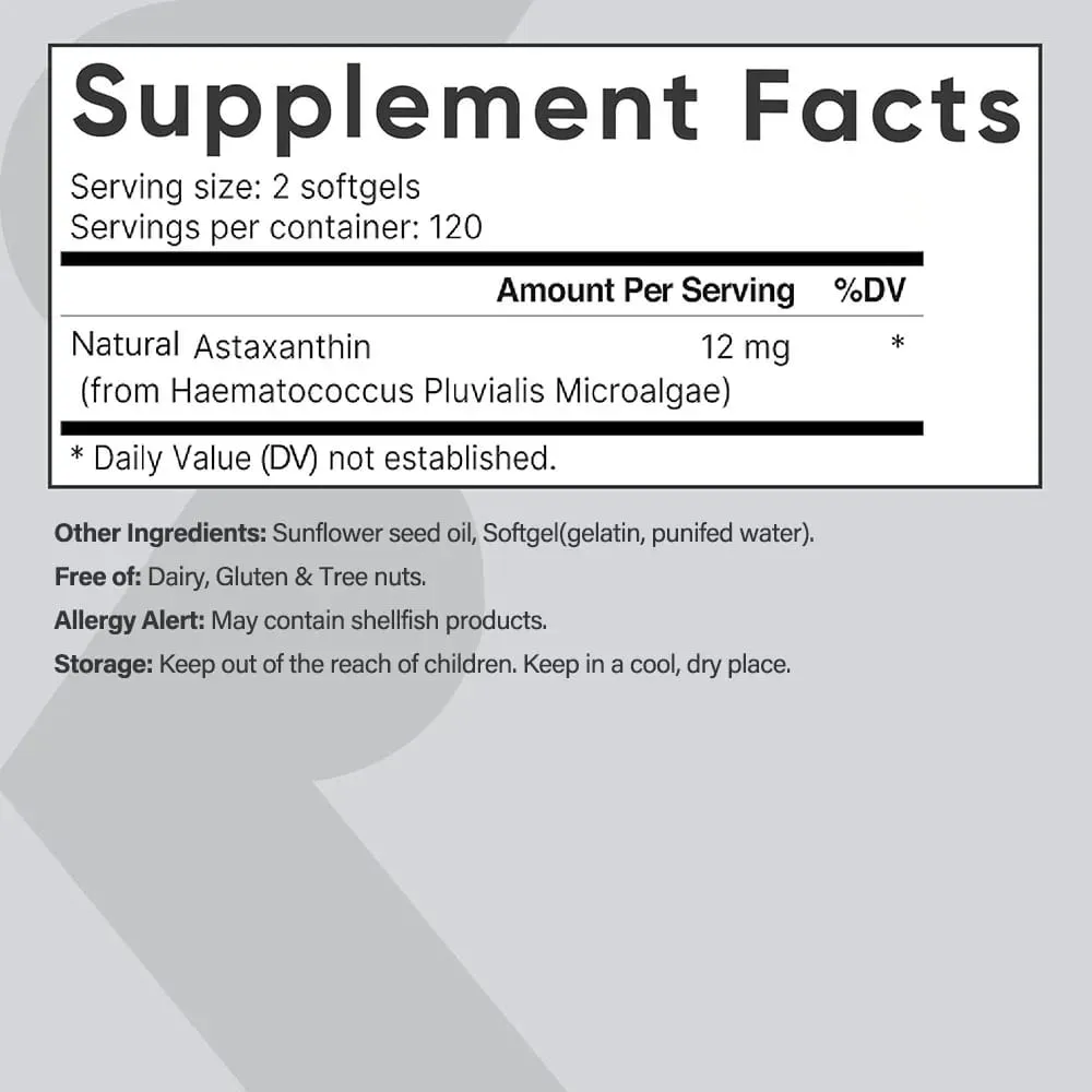 Astaxanthin 12mg Premium Astaxanthin Antioxidant Supplements | Támogatja a szemízületek belső keringését, bőr egészsége | Barnulás