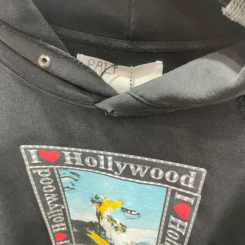 Nuevas sudaderas con capucha PALY de gran tamaño para hombre y mujer, cárdigan Vintage informal lavado negro dañado de la mejor calidad, sudaderas con cremallera — image 16