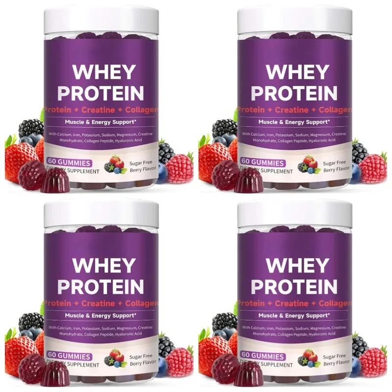 Protein Gummies with Whey Creatine Collagen 12g Protein Muscle Support Energy Nutrition Sugar Free Fitness Supplement 60 Gummies