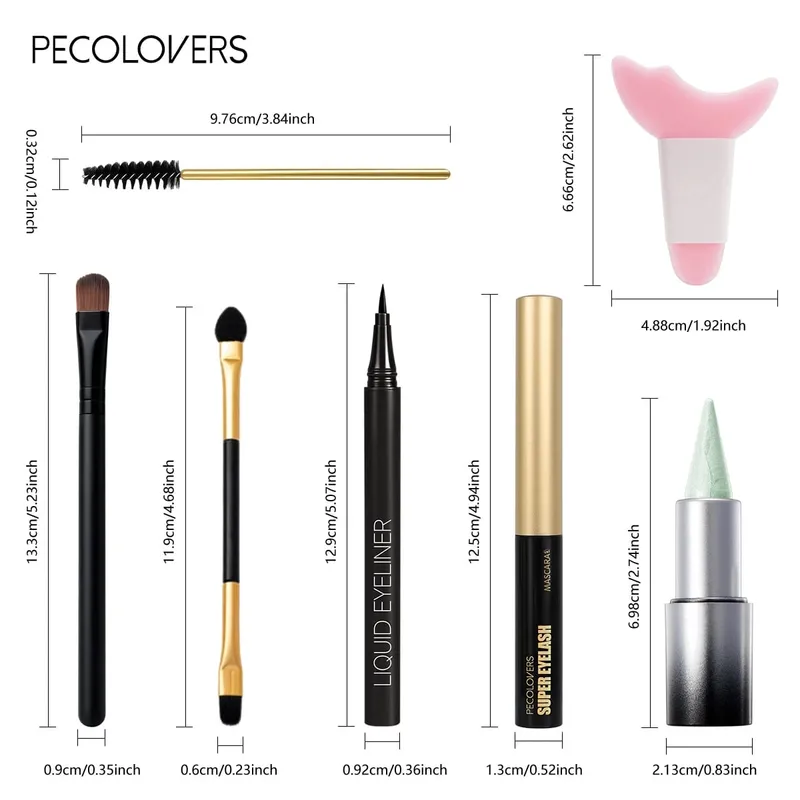 7 ΤΕΜ/Σετ Green Eyeshadow Stick + Black Eyeliner + Mascara + Brush Set – Shimmer & Matte Finish Waterproof Smooth Εφαρμογή — image 4