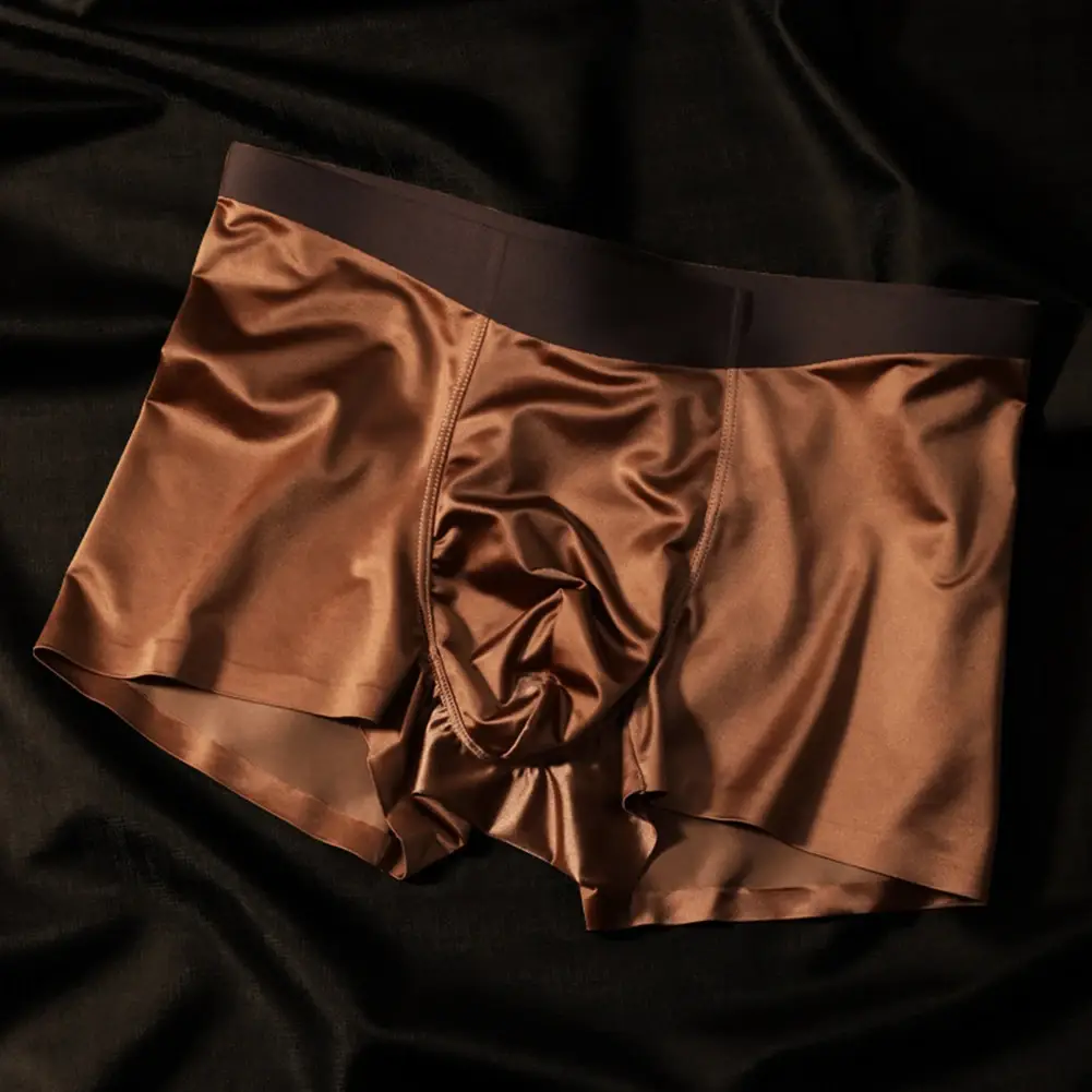 Boxershort sans couture pour hommes, culotte respirante à l'entrejambe, en soie glacée, sous-vêtements confortables en Satin, 1 pièce — image 9