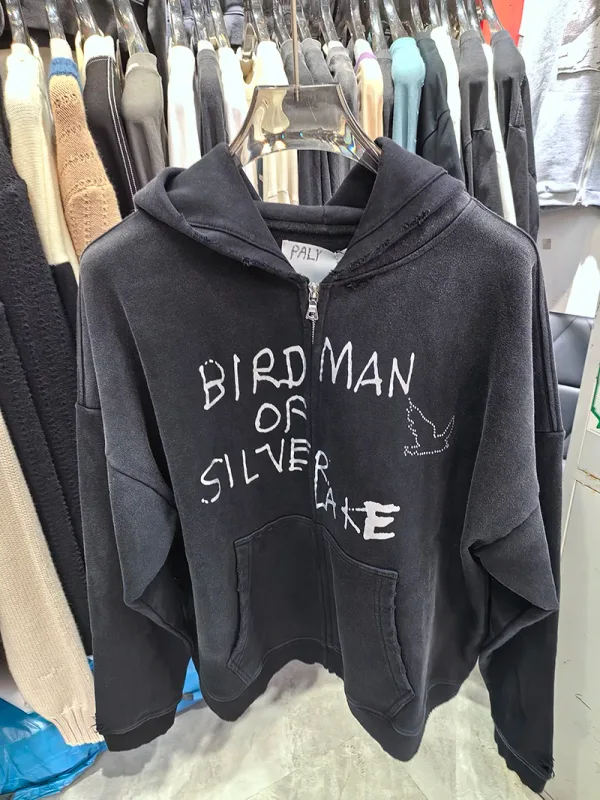 Nuevas sudaderas con capucha PALY de gran tamaño para hombre y mujer, cárdigan Vintage informal lavado negro dañado de la mejor calidad, sudaderas con cremallera — image 5