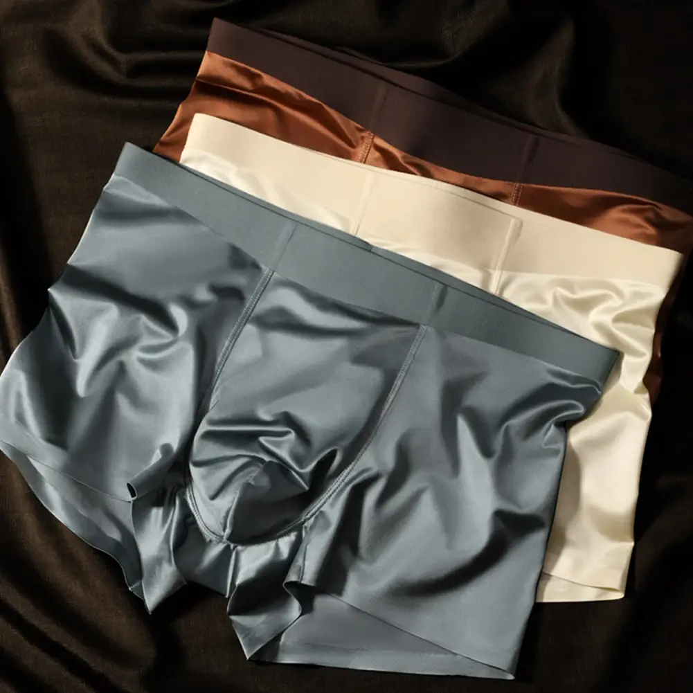 Boxershort sans couture pour hommes, culotte respirante à l'entrejambe, en soie glacée, sous-vêtements confortables en Satin, 1 pièce — image 7