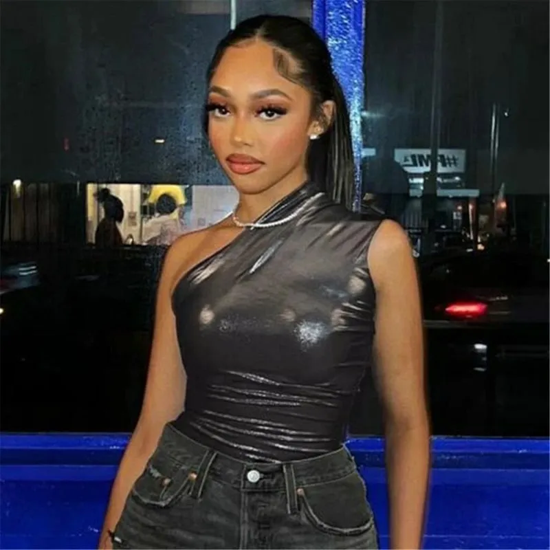 Γυναικείο κορμάκι Glitter One Shoulder Μπλε Ασημί Πορτοκαλί Κόκκινο