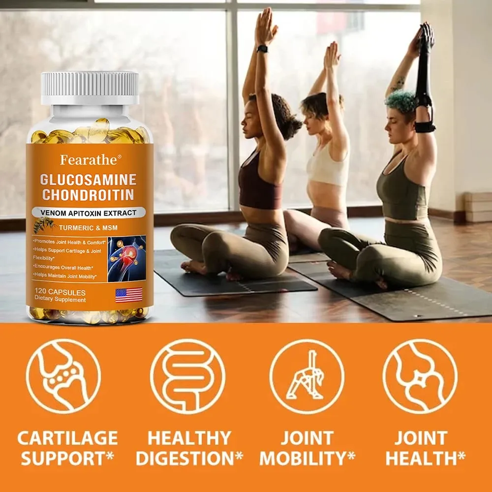 Glucosamine Chondroitin MSM and Turmeric Supplement - Support for Cartilage & Joint Health & Flexibility Non-GMO Capsules