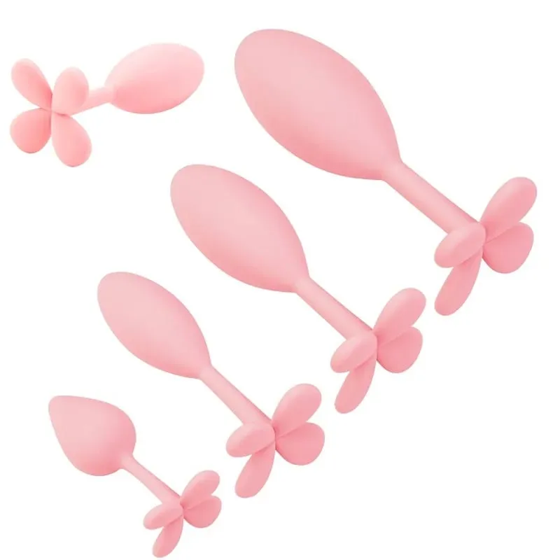 Silicone Anal Beads Butt Plug Set Mini Small Medium Large Anal Plug Four Leaf Clover Anal Trainer Sex Toy Men Women Gay — image 1