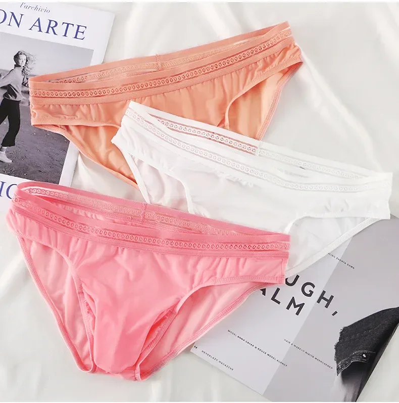 1/3PCS Men's Ice Silk Briefs Ultra-thin Quick Dry High Elastic Lace Waistband Panties Sexy Seamless Breathable Bikini Underwear — image 24