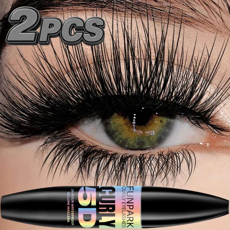 2 τμχ 5D Eye Black Mascara Waterproof Lengthens Eyelashes Extension Mascara με ίνες μεταξιού Μακιγιάζ ματιών μακράς διαρκείας για γυναίκες Καλλυντικά Κορεάτικη ομορφιά