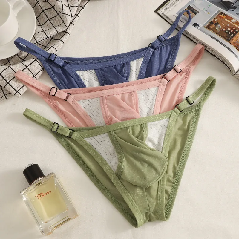 Men's Ice Silk Briefs with Open Front And Adjustable Waist - Summer Sexy Breathable Underwear for Comfortable Fit — image 1