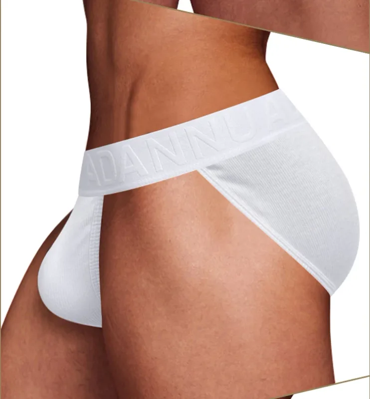 Men's Cotton Ribbed Skin-Friendly Bare Feel Convex Pouch Briefs, Embossed Letter Wide Waistband Slim Fit Underwear — image 24
