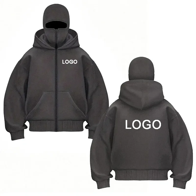 Diy design duplo-capuz zíper hoodies masculino personalizado impresso manga longa zip up sweatshirts feminino máscara ninja pullovers jaqueta — image 5
