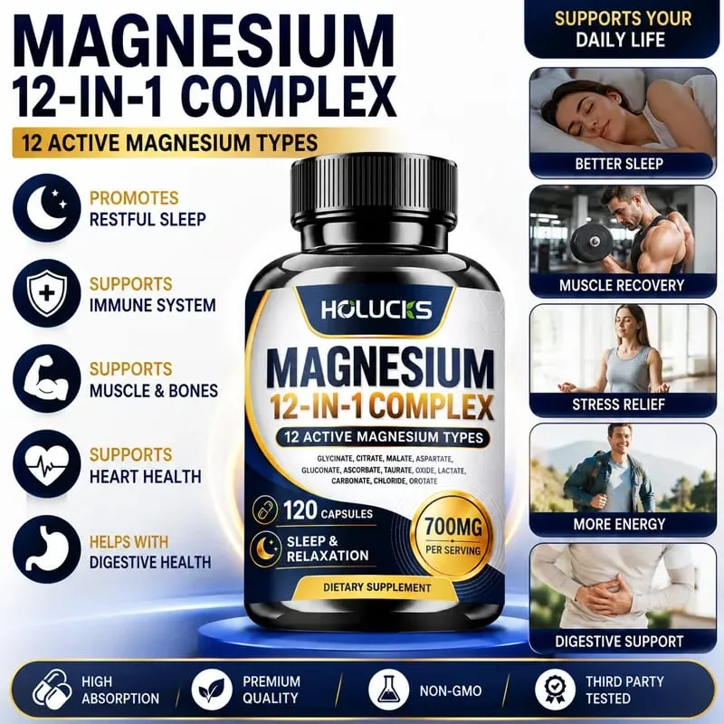 Magnesium Capsules with 1000mg Citrate Support Relaxation Relieve Fatigue Cardiac Health Daily Vitality for Men & Women