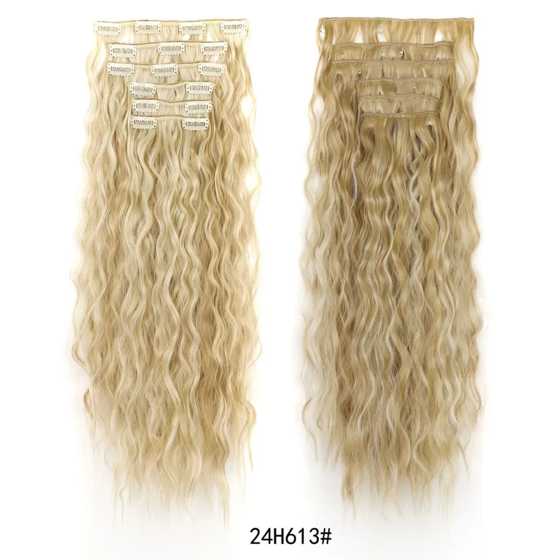 Long Curl Wave Clip In Hair Extensions 6Pcs/Set 16 Clips High Tempreture Synthetic Hairpiece Clip In Hair Extensions 24inch — image 11