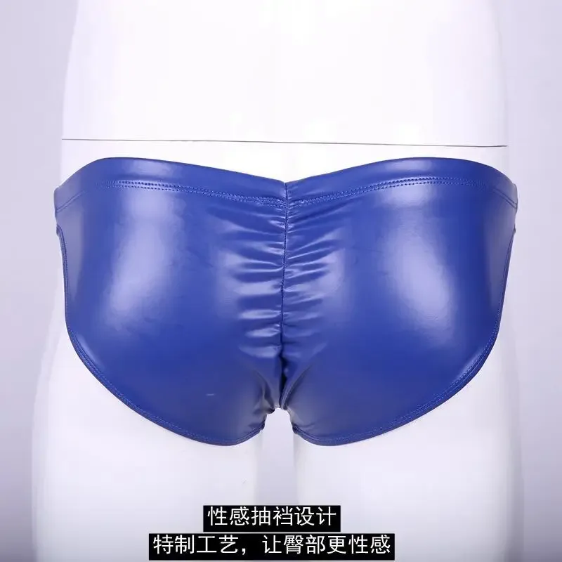 Oil Glossy Swimming Briefs PU Lather Elastic Low-rise Buttocks-Lifting Slip Bikini Shirring Crotch Seam Underwear Bathing Shorts — image 20