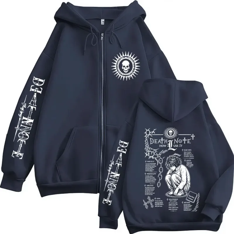 Anime Death Note L · Lawliet Ryuk Zipper Hoodies Vêtements pour hommes Mode Casual Manches longues Zip Up Sweats à capuche Vestes Manteaux