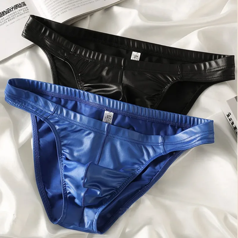 Sexy Briefs Underwear Men Faux Leather Sexy Underwear Briefs Low Waist Bulge Pouch Lingerie Panties Underpant Triangle Pants — image 9