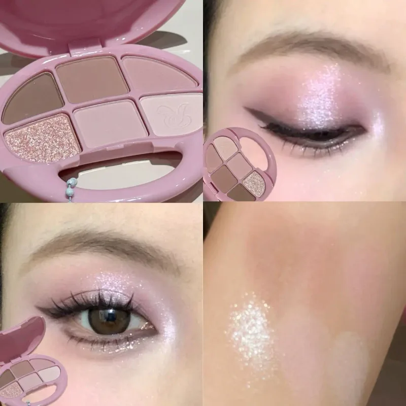 6 Χρώματα Καστανή παλέτα σκιών ματ ματ Shimmer Eye Shadow Brighten Waterproof Glitter Pink Eyes Pigments Παλέτα μακιγιάζ