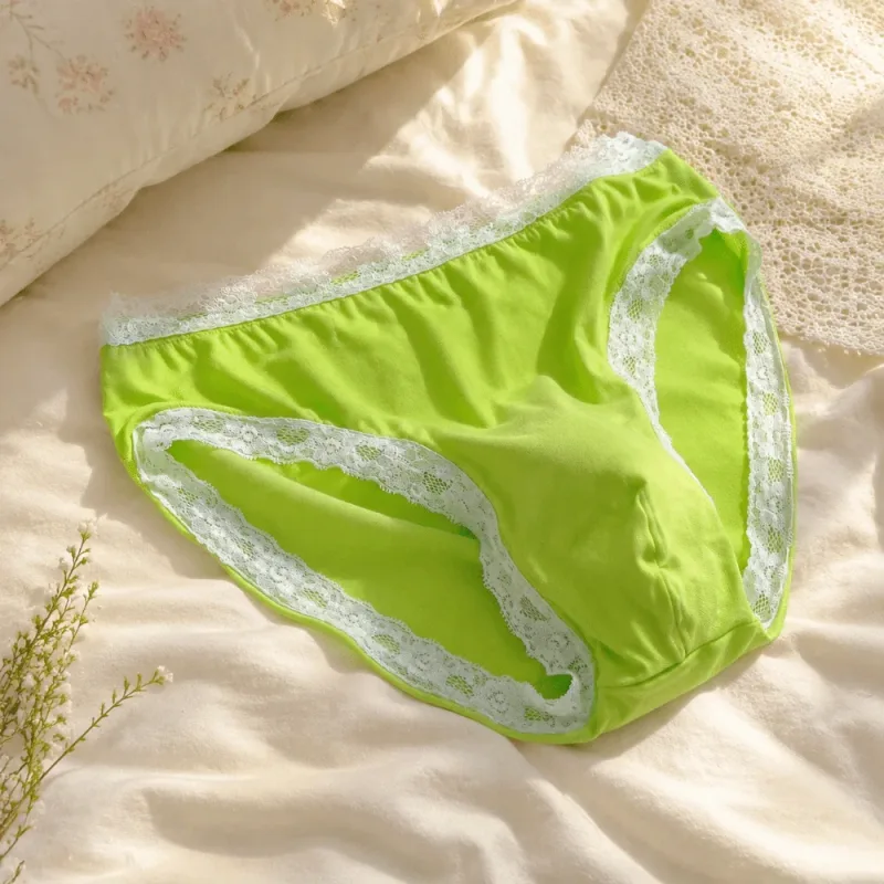 Breathable Ice Silk Men's Underwear Lingerie Low Waist Men's Lace Trim Briefs Panties U-Convex Pouch Brief Youth — image 4